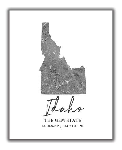 Mapa Del Estado De Idaho Impresión De Arte De Pared  I...