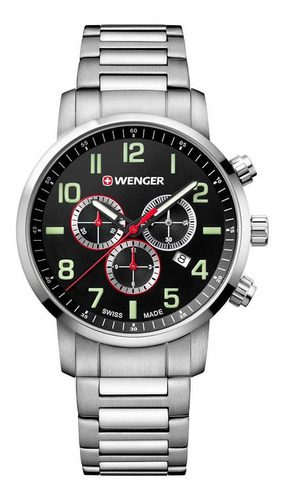 Reloj Attitude Chrono Correa De Acero Dial Negro Wenger