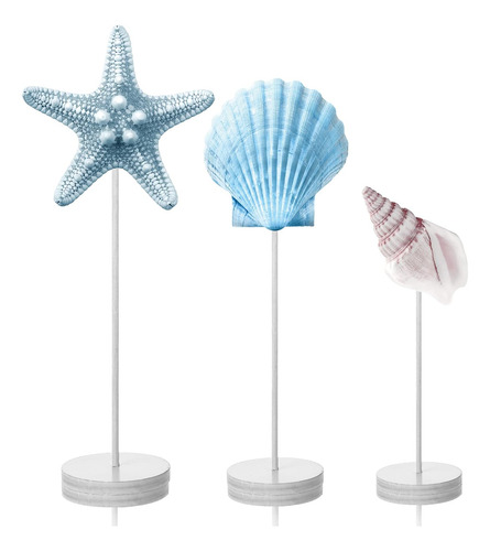 3 Letreros De Mesa De Madera Océano Con Estrellas Y Conchas