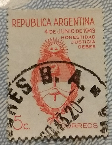 Estampilla Argentina 1º Aniv. Movimiento 1943