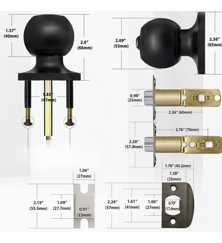 Cerradura Chapa Perilla Acero Inox / Negro Recamara 3 Llaves