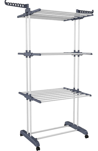 Timotech Tendedero Plegable 4 Niveles Con Ruedas Y Ganchos Color Gris