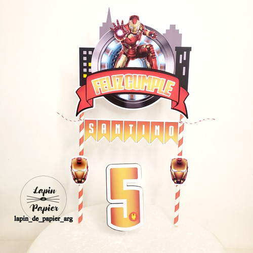 Adorno Torta Cake Topper Cumpleaños Iron Man
