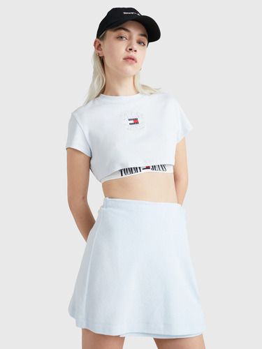 Polera Cropped Logo Invertido Mujer Tommy Jeans Celeste