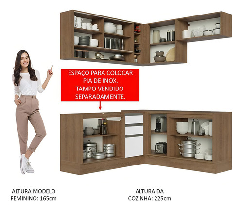 Cozinha Completa Cant Glamy Madesa 349002 C Arm Bal S Tam Rb Cor Rustic/Branco