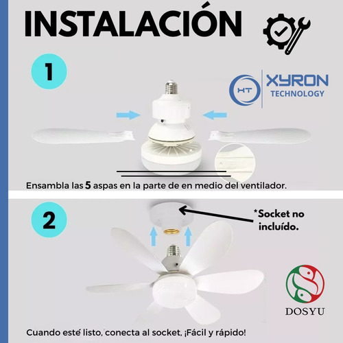 Abanico Ventilador Foco Techo Aspas Interiores Blanco
