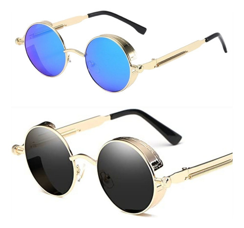 2 Piezas Lentes Sol Uv-400 Gafas Redondos Steampunk Unisex