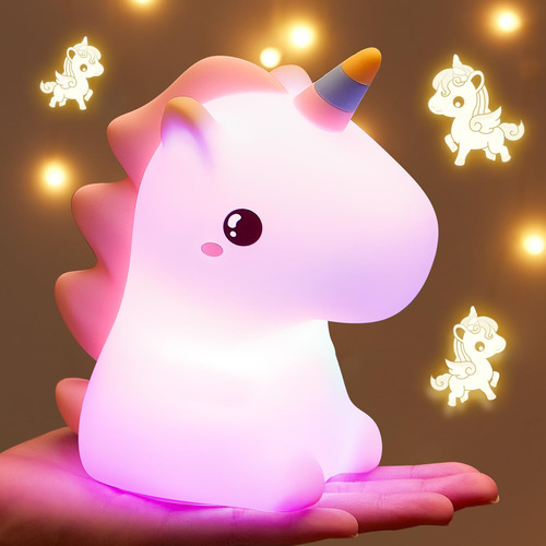 Unicornio Luz De Noche Kawaii Silicona Recargable 16 Colores