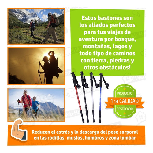 Imagen 4 de 10 de Baston Telescopico 135cm Antideslizante Trekking Tope Cuotas