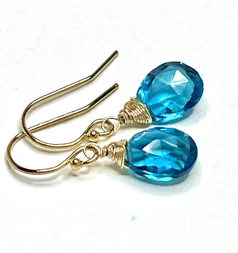 Pendientes De Cuarzo Topacio London Blue Neón De 14k O...