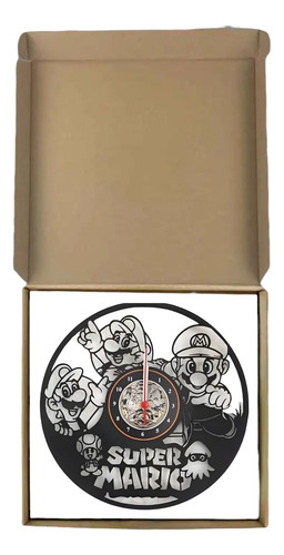 Relógio Parede, Disco Vinil , Super Mário Bross, Game, Retrô Estrutura Preto Fundo Preto