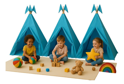 Kit 3 Cabana Festa Do Pijama Barraca Infantil Tenda De Índio Cor Azul