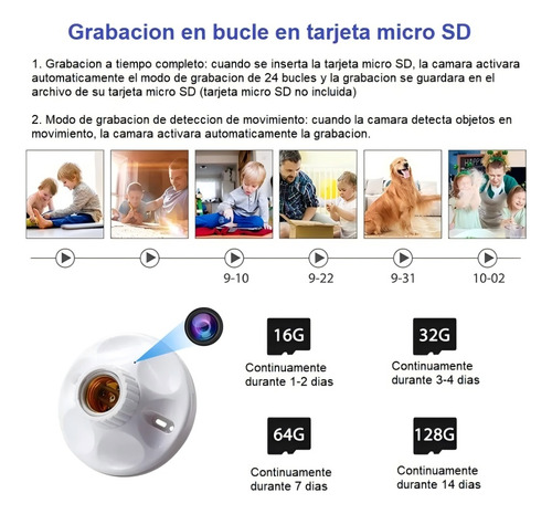 Portalámparas Real, Mini Cámara Oculta, 1080p, Wifi, App 2k