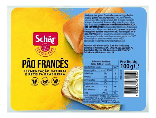 Pão Francês Vegano Sem Conservantes Pré Assado Schar 100g