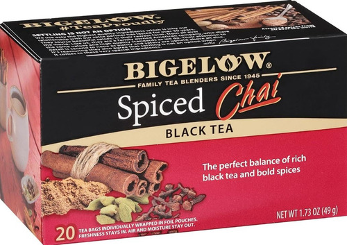 Té Bigelow Black Tea Spiced Chai Especias 20 Bolsas Importad