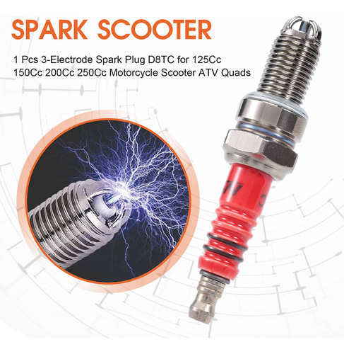 10 Bujías D8tc De 3 Electrodos Para Motor Gy6 De 50 Cc-150 C