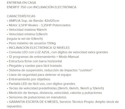 Imagen 2 de 6 de Cinta Correr Caminar -enerfit 750- 16km Con Inclinación Elec