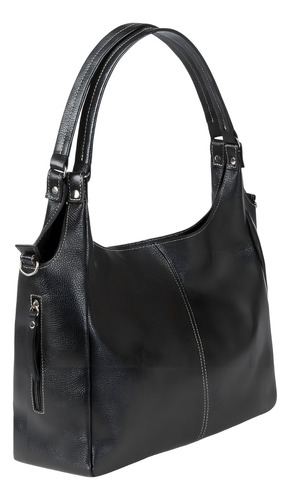 Bolso hobo Magon Couros 2293, diseño de piel de vacuno negra lisa con correa de hombro negra, correas de color negro