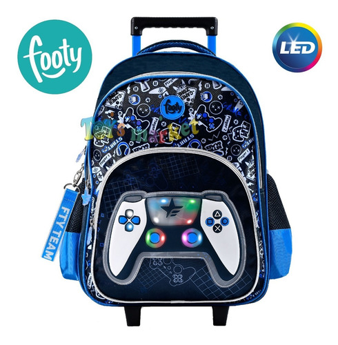 Imagen 2 de 5 de Mochila 18 Con Carro Carrito Y Luces Led Footy