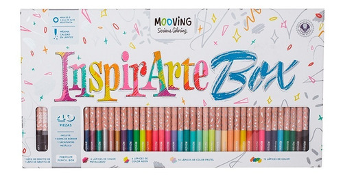 Set de utiles Mooving Inspirarte Box 36 lapices de colores + Goma + Sacapuntas