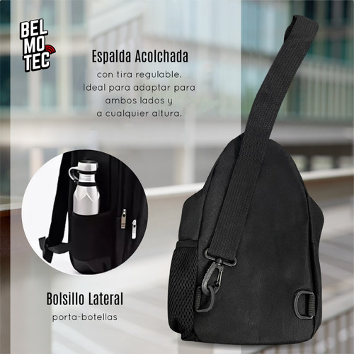 Bandolera Morral Tipo Mochila Regulable Extensible Reforzado Color Negro