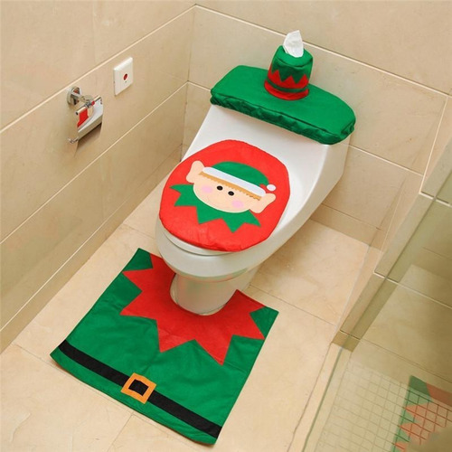 Set De Baño Duende 3 Piezas Adorno Navidad Decoración