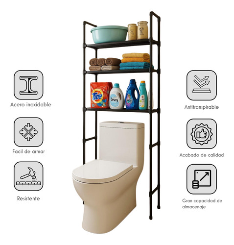 Mueble Rack Organizador Metalico Para Wc Estante Para Baño Negro