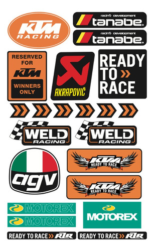 Ktm Racing Set Stickers Con Resina Brillante P/ Moto Kr02
