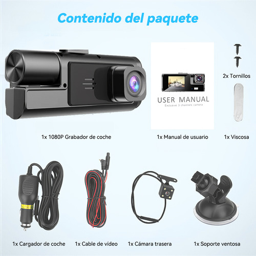 Grabadora De Coche Teléfonos Wifi Hd 1080p 3 Pantalla Cámara Monitoreo 360° En Alta Definición Conectividad Inteligente Vía Wi-fi