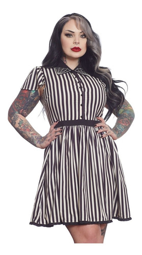 Vestido Blanco C Negro Rayas Lydia Pin Up Sourpuss Killstar 