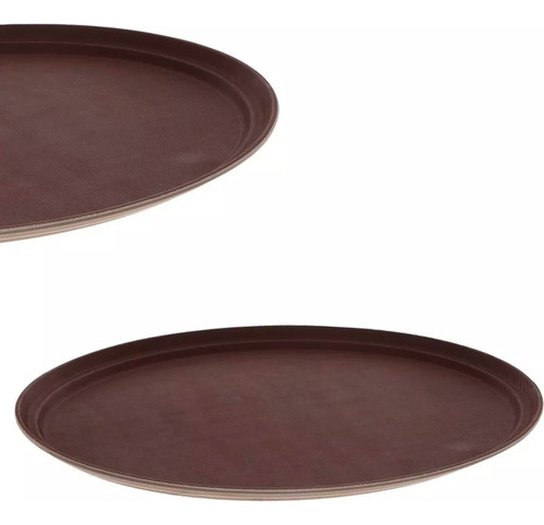 Charola Mesero Antideslizante Ovalada Plastico 51x63cm 6 Pzs Color Marrón