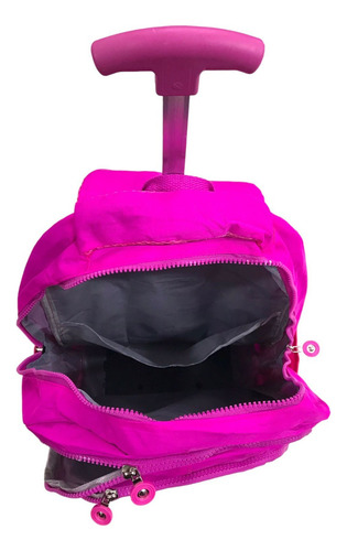 Mochila De Rodinha Escolar Juvenil Nylon Tactel Cor Rosa/ Carrinho Rosa Desenho Do Tecido Liso