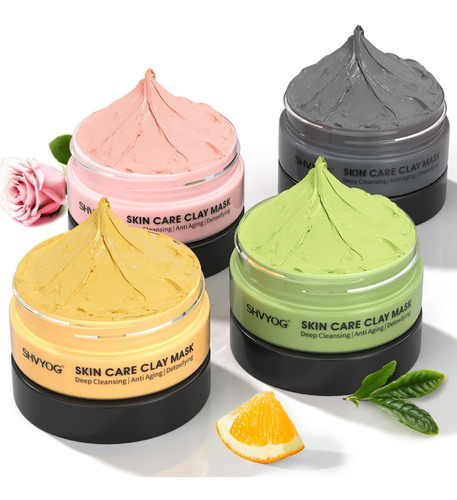 4 Pcs Clay Mask Set, Turmeric Vitamin C Clay Mask , Green Te