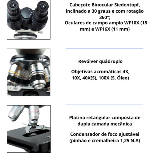 Super Microscópio Binocular 1600x C/ Kit 5 Filtros Ópticos