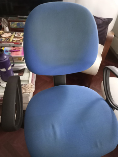 Sillón De Computación Ruedas, Basculante, Tela. Azul Algodón (Usado)