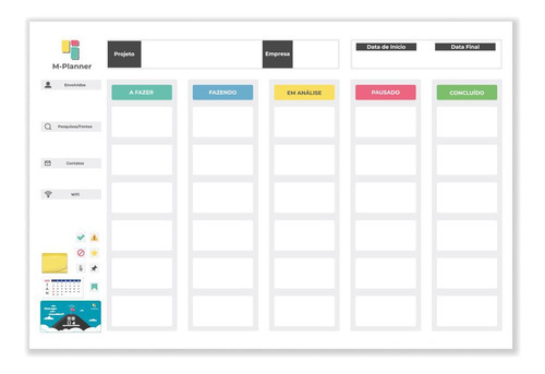 Quadro Kanban Organizador De Tarefas + Tecnologia - Branco