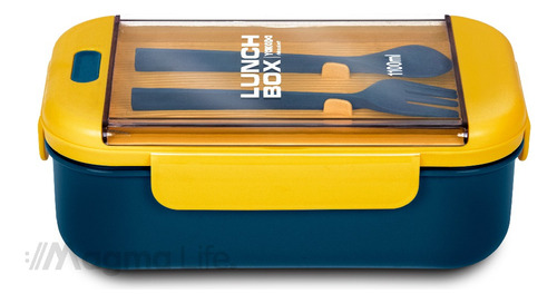 Lunch Box Bento Lonchera Térmica 1.1 L Con Cuchara Tenedor Color Amarillo Lunch Box Rectangular