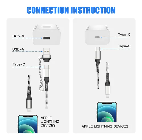 Juego De 2 Cables Reforzados Usb-c A Lightning Con Adapta...