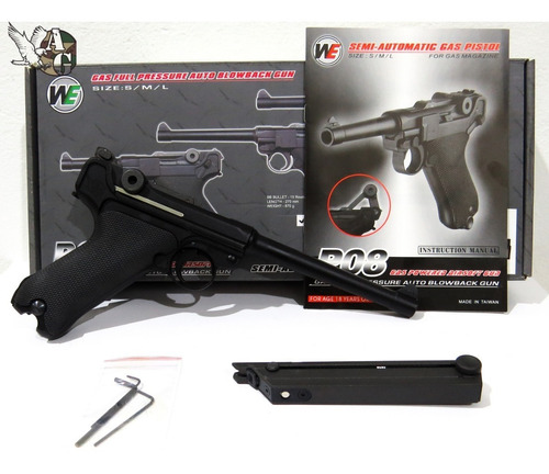 Imagen 1 de 2 de Pistola Airsoft Lugger Negra Larga Full Metal We