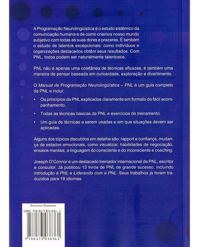 O Manual De Programação Neurolingüística - Pnl: Não Aplica, De : Joseph O Connor. Série Não Aplica, Vol. Não Aplica. Editora Qualitymark, Capa Mole, Edição Não Aplica Em Português, 2020