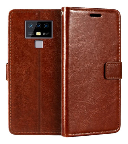 Funda Case Para Huawei Y7 2019 Flip Cover Marrón Antishock