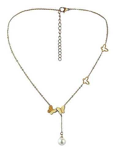 Remate!! Collar Mariposa Perla Doble Baño Oro 18kt C/envio