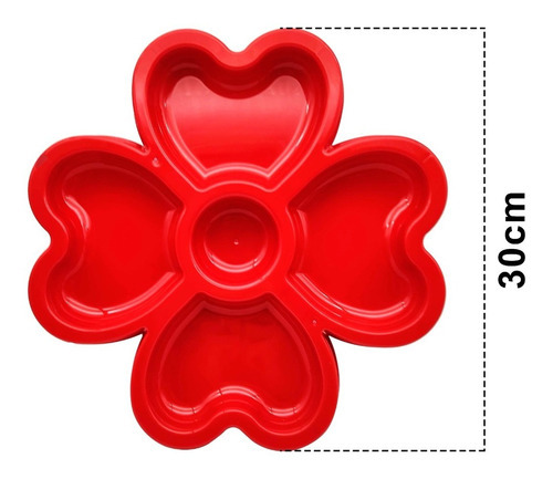 Petisqueira Petisco Plástica C/ 5 Divisórias 30cm Aperitivos Cor Vermelho
