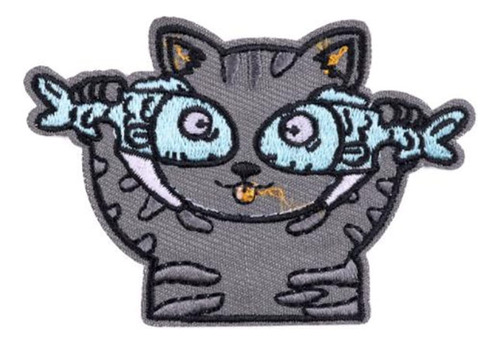 Parche Bordado Gato Pez Emblema Animal Dibujo Animado Para