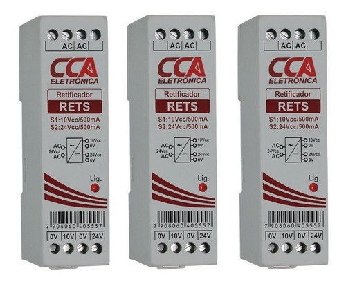 Retificador Vca Vcc Entrada 24vca E Saídas 24vcc 500ma 10vcc