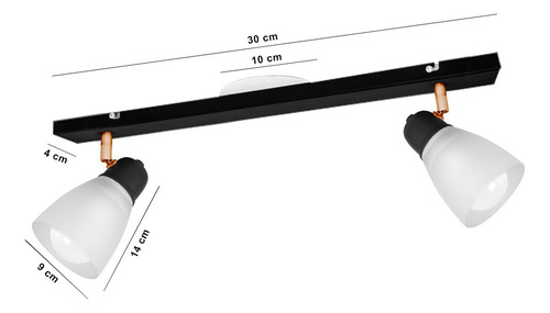 Aplique Pared Tulipa Spot 2 Luces Vidrio Baño Living Led E27 Estructura Negro/Cobre