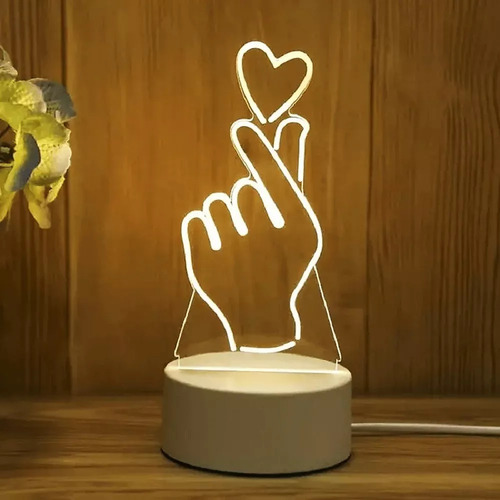 Luminária Abajur Led 3d 3 Niveis De Cores Mão Com Coração