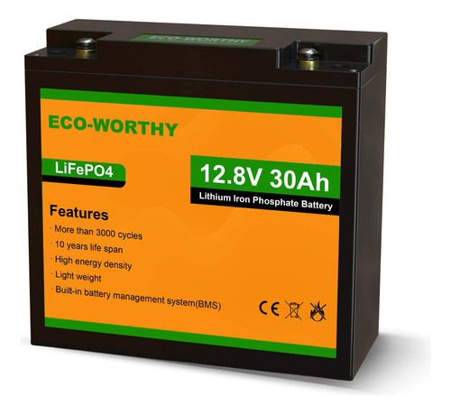 Eco-worthy Bateria Litio 12 V Recargable 30 Ah Lifepo4 Ion