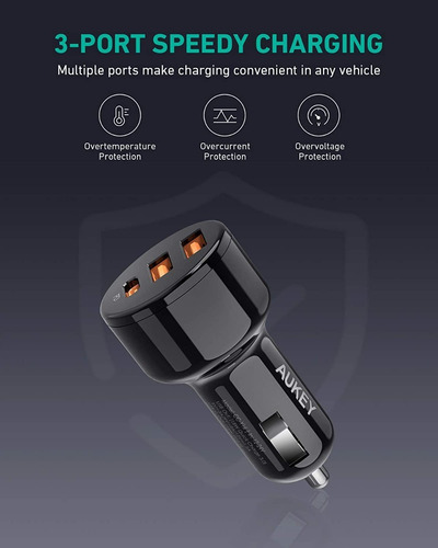 Imagen 3 de 5 de Aukey Cargador Para Auto Carro 36w Pd Usb C
