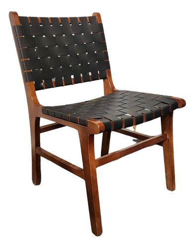 Silla De Comedor Nexus Madera De Teca Eco Cuero Lcm Estructura de la silla Marrón Asiento Negro